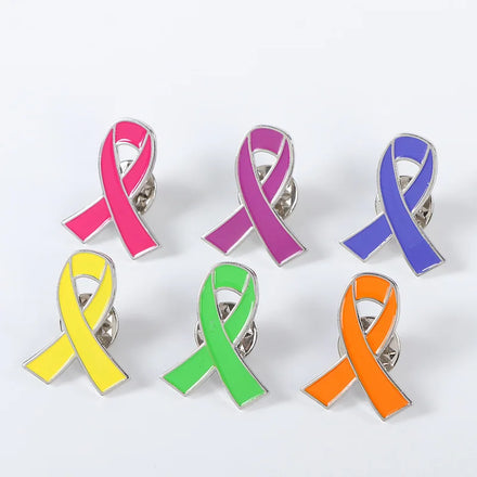 Factory Enamel Breast Cancer Awareness Pink Red Purple Blue Green Black Yellow White Ribbon Brooch Pin Badge Brooches Lapel Pin