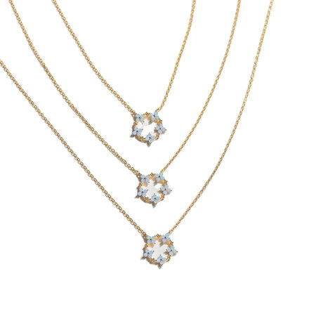 New Blue Flower Necklace Wholesale Women Copper Brass Plated 18k Real Gold Color Jewelry Fresh Girls Pendant Necklace