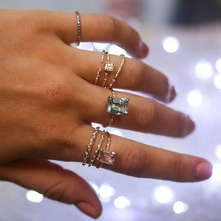 Hot Zircon Ring Classic Vintage Color Gem Ring Copper Plated Gold Gemstone Hand Jewelry Lady Finger Diamonds Ring for Women