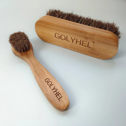 GOLYHEL Wooden Horsehair Brush Set Pure Horsehair Premium Acacia Wood Shoe Brush Set