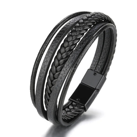 Wholesale New Arrival Men's Wristband Genuine Leather Bracelet Bangle Magnetic Buckle Bracelet Handmade Classic Leather Jewelry