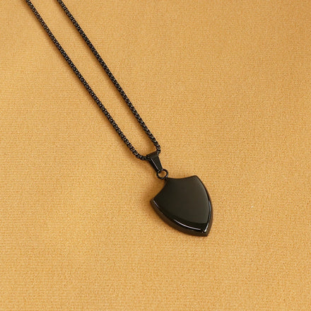 Black PVD Plated Necklace Stainless Steel Minimalist Stylish Necklace Shield Pendant Necklace for Men Boy Father Gift
