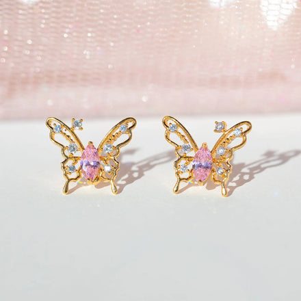 Wholesale Brass Trendy Jewelry Hollow Butterfly Earrings Micro-inset Zircon Sterling Silver Ear Needle Studs Earrings for Women