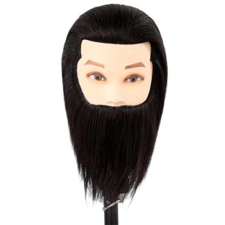 Teaching Hair Dressing Male Training Head with Beard Straight Human Hair 35cm for Hair Cut & Braiding Practice