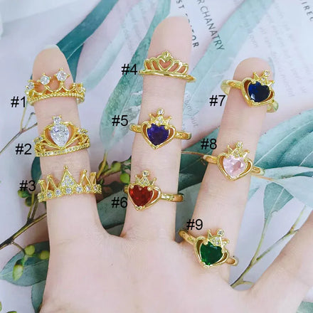 RM1521 Dainty 18K Gold Plated CZ Diamond Cubic Zirconia Princess Tiara Crown Love Heart Nesting Promise Rings for Women