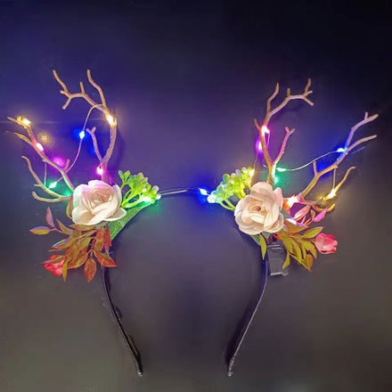 Customized Reindeer Antlers Unisex Headband Deer Ear Flower Crown Hair Clip Party Luminous Gift for Wedding Birthday