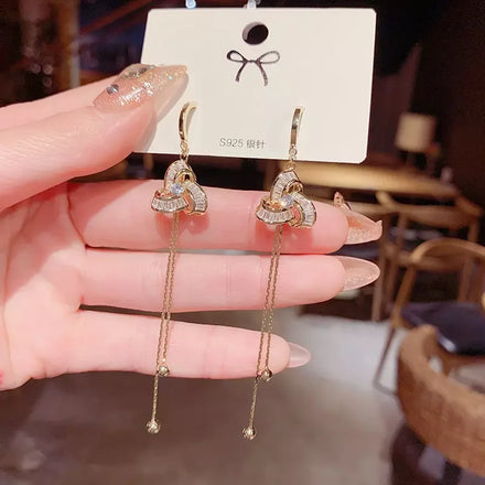 Hot Sale Luxury Gold Plated Crystal Rhinestone Dangle Earrings Long Chain Ball Pendant Earring for Women and Girls