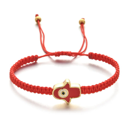 Hand Fatima Hamsa Hand Charm Adjustable Bracelet Evil Eyes Braided Red Thread Square Glass Crystal Beads for Women Men Bohemian
