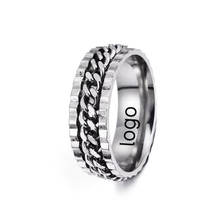 8mm New Blue Gold Black Colourful Stainless Steel Gear Chain Ring Rotatable Decompression Stainless Steel Ring Finger Ring 129