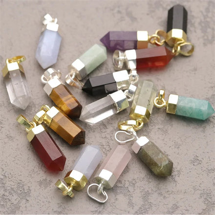 Fashion Bullet Shaped Pendant With Gold and Silver Plated Natural Crystal Gemstone Tiger Eye Amethyst Charms