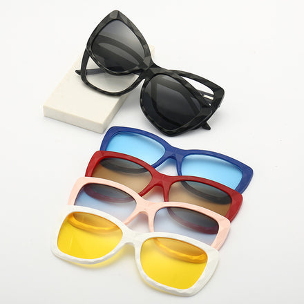 2026 New Arrival Coloured TR90 Magnetic butterfly Eyeglass Frame Polarized 5+1 Clip on Sunglasses for Men and Women