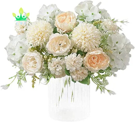 Fake Peony Silk Hydrangea Bouquet Decor Plastic Carnations Realistic Flower Wedding Decoration Table Centerpieces 2 Packs