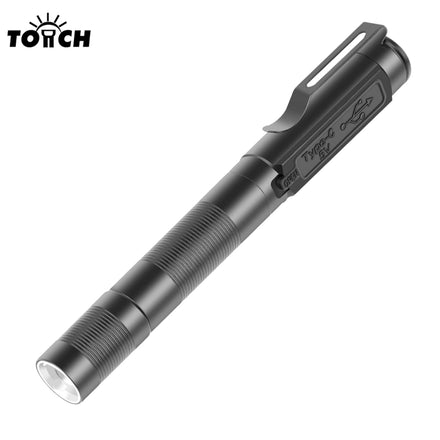 USB Rechargeable LED Pen Light Flashlight Zoomable Pocket Aluminum Alloy Waterproof Clip Inspection EDC Light