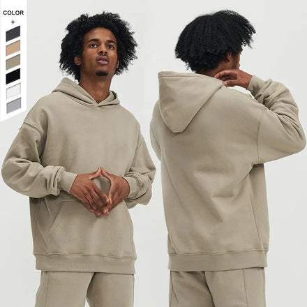 In Stock 390G Plus Size Velvet Men Fashion Casual Solid Color Sweatshirt Adding Fleece Loose Round Neck Hoodies