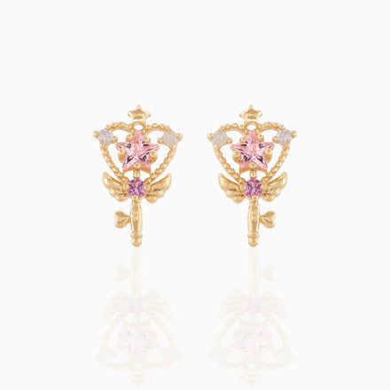 Ins Style Pink Magic Stick Star Fashion Jewelry 18K Gold Plated Brass Needle Cute Earrings Wholesale Stud Earrings for Women