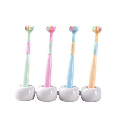 New Creative 3 Head Triple Bristle Toothbrush Child Kids Three Sided Manual Toothbrush
