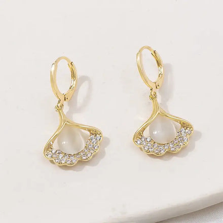 Delicate Crystal Hoop Earrings Opal Studs Earrings Ginkgo Leaf Earrings for Women