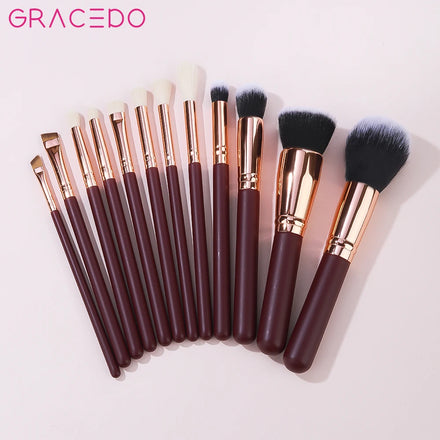 GRACEDO Professional 12-Piece Luxury Synthetic Hair Wood Handle Custom Logo Private Label Makeup Brush Set with Shaving Brush