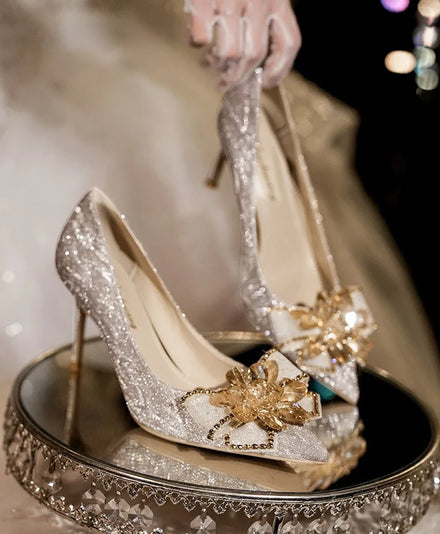 Fahion Comfort Shiny Beauty Luxury Pointed Toe Bridal High Heels Shoes for Women