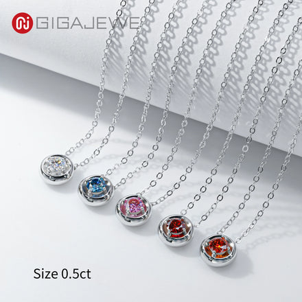 GIGAJEWE 0.5/1.0ct 925 Silver 18K White Gold Plated Moissanite Pendant Necklace Variety Color Options White Pink Orange Yellow
