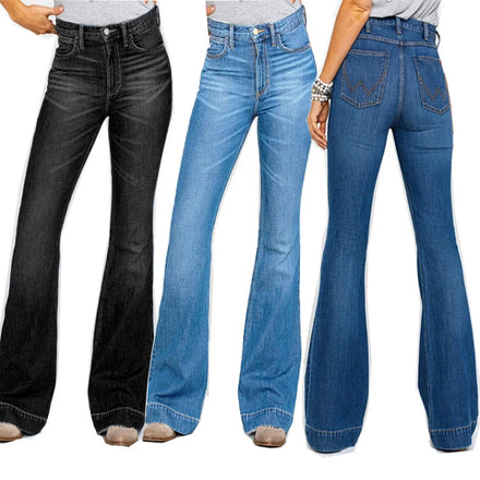 Women's Eco-Friendly Denim Wide Leg Casual Loose Full Length Flared Customizable Boyfriend Jeans with Stonewashed Finish