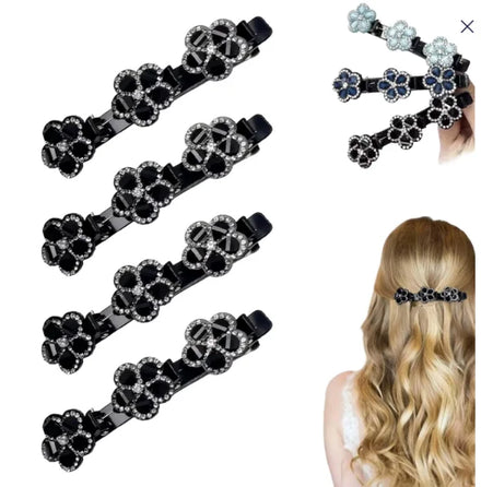 Sparkling Rhinestone Satin Fabric Crystal Stone Braided Hair Clips for Women/Girl