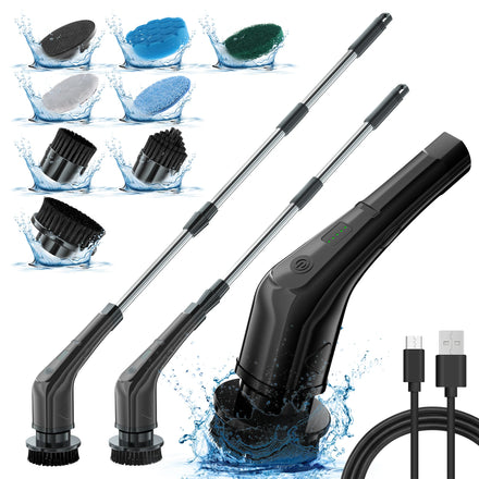 Handheld Cordless Dish Washing Gun Cleaning Brush Stainless Steel Handle Nylon Brush Heads Eco-Friendly Plastic 2400mAh Battery