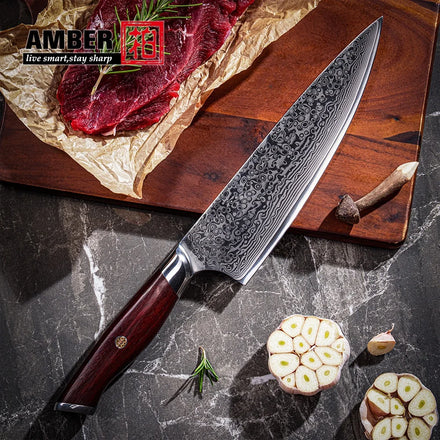 Amber Professional Rose Wood Handle Damascus Chef Knife with Japanese Vg10 Super Steel Core