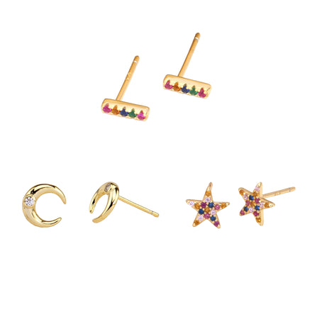 Fine Jewelry Wholesale Star and Moon Cubic Zirconia Stud Earrings 925 Sterling Silver