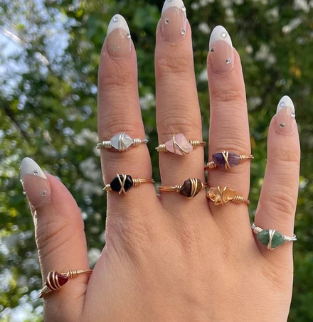 Zooying Custom Dainty Crystal Wire Wrapped Unique Gemstone Jade Rings for Women