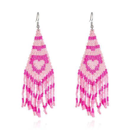 New Boho Trendy Huggie Earrings for Women Handwoven Heart Shape Tassel Seed Beaded for Weddings Parties and Gifts