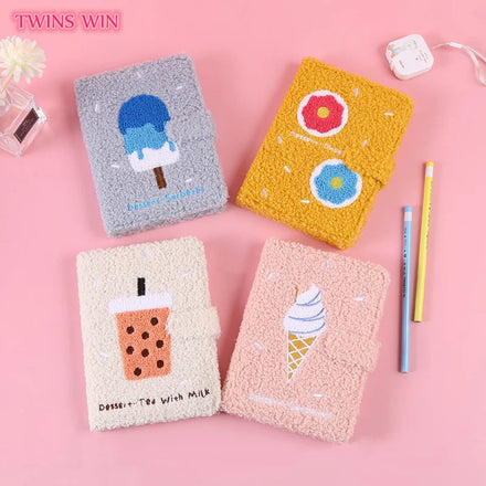 Cartoon Kids and Plush Cover Diary Book for Student School Kawaii Gift Stationery Cute Notebook 2881