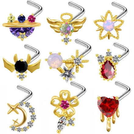 Gaby New Arrival Stainless Steel Designer Nose Rings Zircon Embellished Heart-Design Body Piercing Jewelry for Weddings