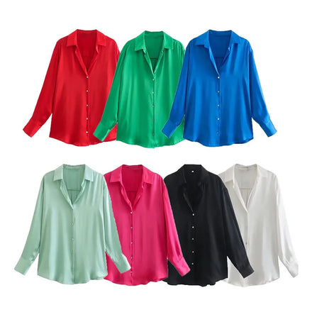 Wholesale Women 2023 Chic New Design Casual Shirt Long Sleeve Solid 7 Color Elegant Blouse Ladies Shirts Tops