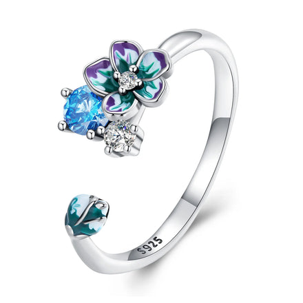 Wholesale 925 Sterling Silver Enamel Colorful Flower Open Finger Rings for Women Zircon Adjustable Rings Fine Jewelry BSR341