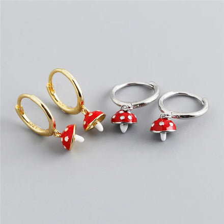 SP High Quality 925 Sterling Silver Enamel Mushroom Earrings for Girls