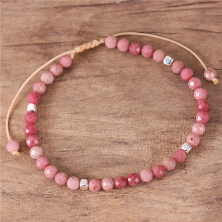 Popular Jewelry Natural Stone 4mm Rhodonite Beads Dainty Bracelet Women Cord Braided Tibetan Adjustable Bracelet Friendship Jewelry Dropshipping