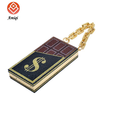 AMIQI YW32 Wholesale Women Luxury Brand Purse Rhinestone Dollar Money Clutch Crystal USD Clutch Women Diamond Evening Bags Lady