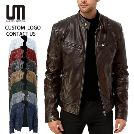 Custom Logo Wholesale Autumn Winter Mens Warm Windbreaker Faux PU Leather Coat Plus Size 4xl 5xl Motorcycle Jackets