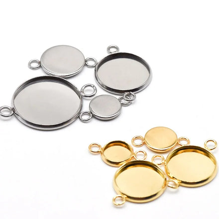 DIY Fashion Jewelry Making Findings Stainless Steel Cabochon Setting Double Hole Different Size for Choice 1420028