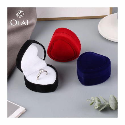 Heart Shape Red Black Blue Velvet Gift Proposal Ring Jewelry Box Packaging