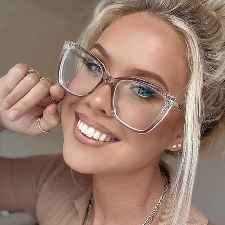 New Trendy Prescription Glasses with Cat Eye Big Luxury Eyeglasses Blue Light Optical Lens Solid Pattern TR Glass Lenses