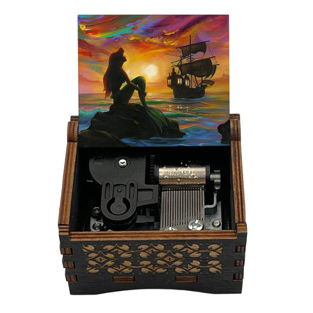 Fairy Tale Princess Color Printed Wooden Wind up Music Box Part of Your World Theme Little Beauty Fish Music Box