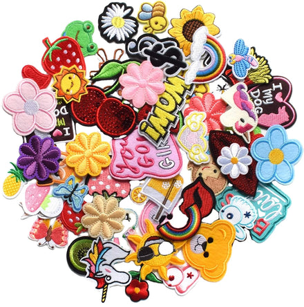 60pcs Random Assorted Styles Embroidered Patches Sew on Patches Applique for Clothes Dress Hat Jeans