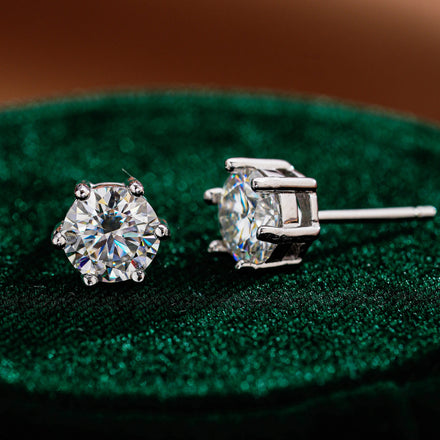 Destiny Jewellery's Fine Perfect Gemstone Solitaire Stud Earrings S925 Sterling Silver 18K Gold Plated Moissanite Diamond