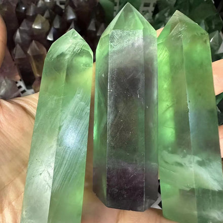 Natural Gemstone Crystal Healing Green Fluorite Point Wand Tower Semiprecious Stone Crafts for Gift