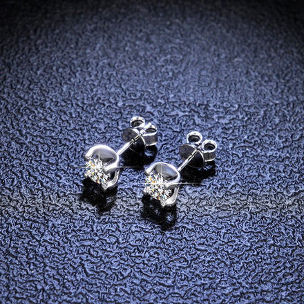 Lady's Moissanite Stud Earrings 925 Sterling Silver Rhodium Plated Geometric Shape Custom Colors Orthodox Wedding Engagement