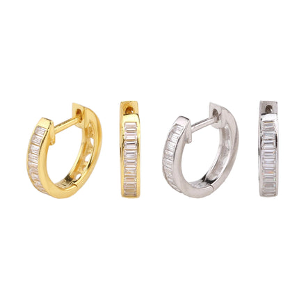 Luxury Women Jewelry baguette Cz Zircon Silver Hoop Earrings 925 Sterling