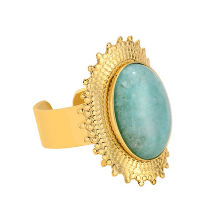 Popular Gold Plated Jewelry Geometric Opening Turquoise Finger Ring
