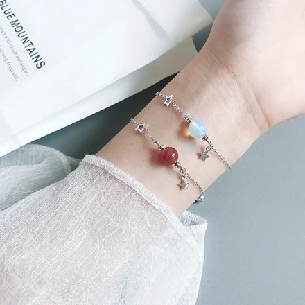 Natural Genuine Gemstone Chakra Stretch Bracelet Healing Crystal 8mm Beads 925 Sterling Silver Link Chain Jewelry
